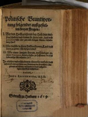 Politische Beantwortung dreyer Fragen