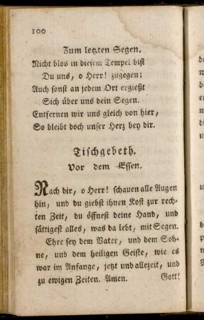 Tischgebeth. - Nach der Kommunion.