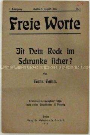 Erstes Heft der Schriftenreihe "Freie Worte"