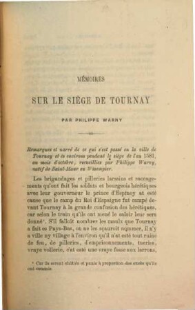Mémoires sur le siège de Tournay 1581