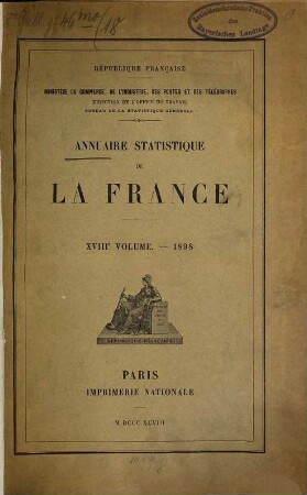 Annuaire statistique de la France. 18. 1898