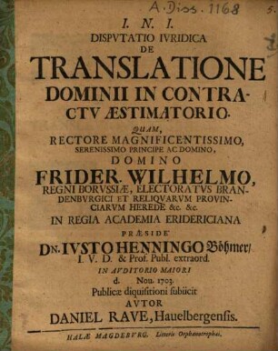Disp. iur. de translatione dominii in contractu aestimatorio