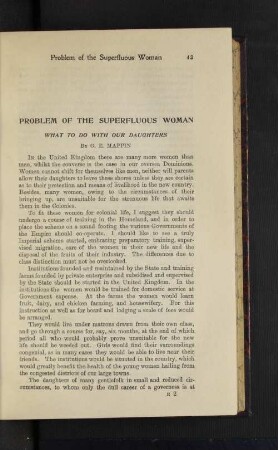 Problem of the Superfluous Woman. What to do with our Daughters.
