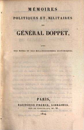Mémoires politiques et militaires du Général Doppet : avec des notes et des éclaircissemens historiques