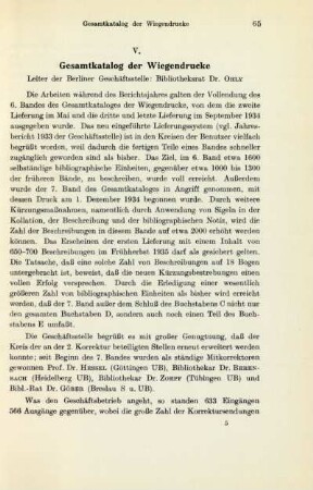V. Gesamtkatalog der Wiegendrucke