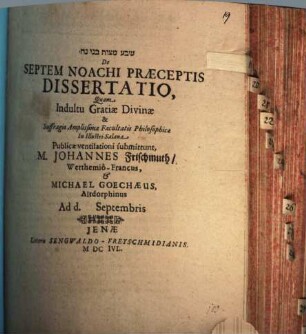 Ševaʿ miṣwot benê Noaḥ : = De Septem Noachi Praeceptis Dissertatio