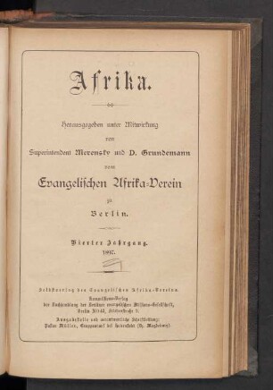 4.1897: Afrika : Monatsschr. für d. sittl. u. soziale Entwicklung d. dt. Schutzgebiete