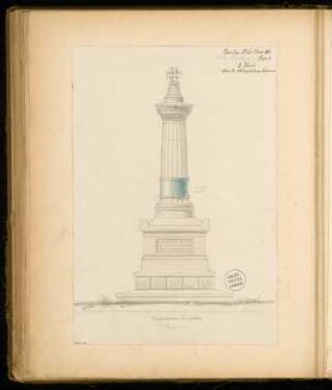 Gefallenendenkmal, Genthin Monatskonkurrenz Januar 1876: Aufriss Vorderansicht; Maßstabsleiste