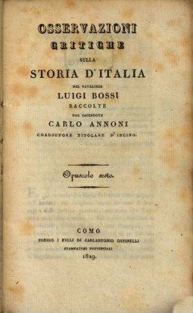 Osservazioni critiche sulla Storia d'Italia del cavaliere Luigi Bossi. 6