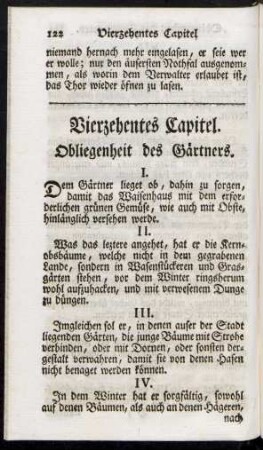 Vierzehentes Capitel. Obliegenheit des Gärtners