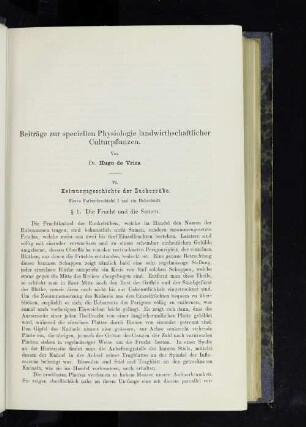 Beiträge zur speciellen Physiologie landwirtschaftlicher Culturpflanzen.