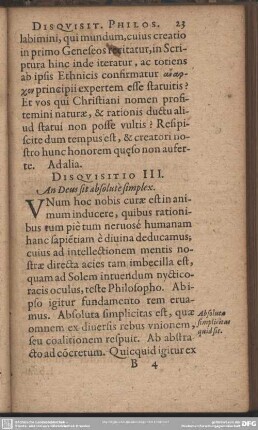 Disquisitio III. An Deus sit absolutè simplex