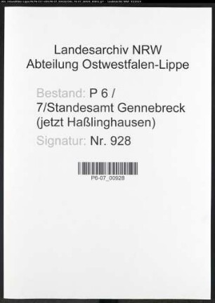 Sterberegister Standesamt Gennebreck