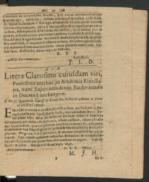 XIX. Literae Clarissimi cuiusdam viri ...