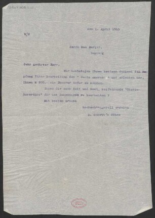 Brief an Max Burger : 01.04.1915