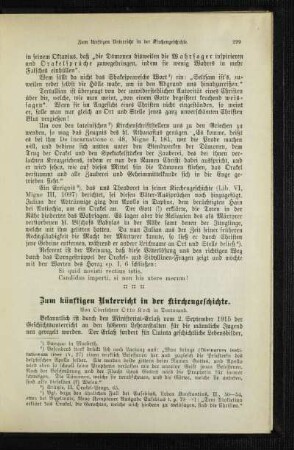 Zum künftigen Unterricht in der Kirchengeschichte