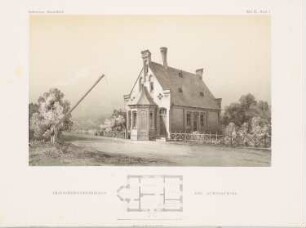 Chausseeeinnehmerhaus, Lütjenburg: Grundriss, Perspektivische Ansicht (aus: Architektonisches Skizzenbuch, H. 40, 1859)
