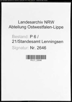 Sterberegister Standesamt Lenningsen