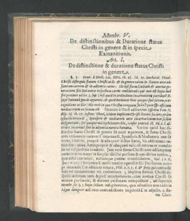 Membr. V. De distinctionibus & Duratione status Christi in genere & in specie Exinanitionis.