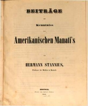 Beiträge zur Kenntniss der Amerikanischen Manati's