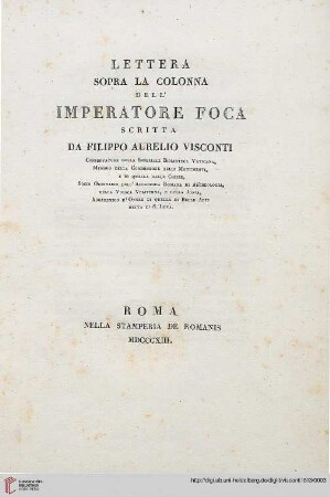 Lettera sopra la colonna dell' imperatore Foca