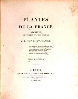 Plantes de la France : décrites et peintes d'après nature, 8