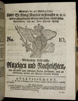 No. 10. Montags, den 4ten Martius 1771.