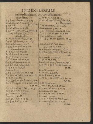 Index Legum vel explicatarum vel conciliatarum