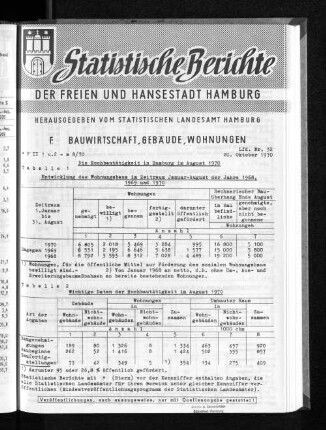 Die Hochbautätigkeit in Hamburg im August 1970 : Lfd. Nr. 32