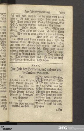 XXXV. Zur Zeit der Pestilentz, und andern ansteckenden Seuchen.