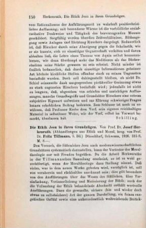150-151 [Rezension] Herkenrath, Josef, Die Ethik Jesu in ihren Grundzügen