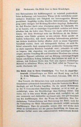 150-151 [Rezension] Herkenrath, Josef, Die Ethik Jesu in ihren Grundzügen