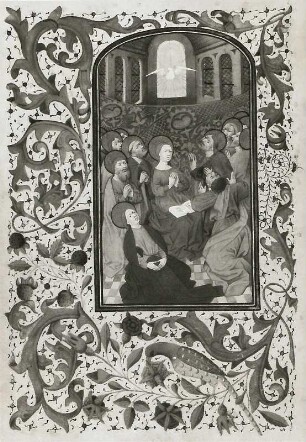 Das Pfingstwunder : Das Pfingstwunder (Illumination eines Stundenbuches) (1401/1500). Gotha: Forschungsbibliothek Memb. II 137 fol. 20 v