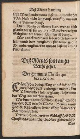 Deß Abents so man zu Betthe gehet.