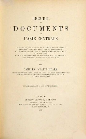 Recueil de documents sur l'Asie centrale