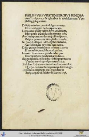 Gedicht von Crato Hofmann von Udenheim und Philipp Fürstenberg