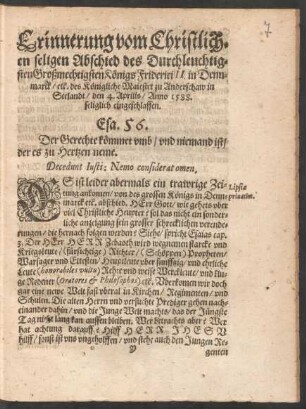 Erinnerung vom Christlichen seligen Abschied des Durchleuchtigen Großmechtigsten Königs Friderici II. in Dennmarck ...