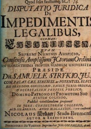 Disp. iur. de impedimentis legalibus, germ. Ehehalten