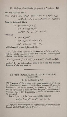 On the classification of symmetric functions.