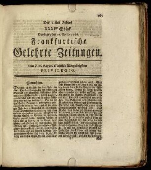 XXXItes Stück Dienstags, den 22. April, 1766. - XLtes Stück Freytags, den 23. May, 1766.