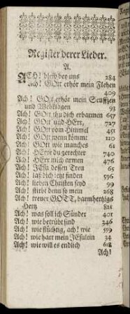 Register derer Lieder.