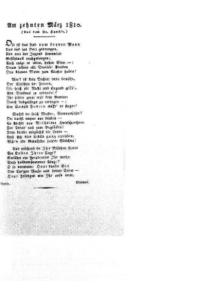 [Gedichtbeilage] Am zehnten März 1810.