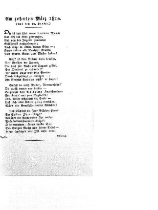 [Gedichtbeilage] Am zehnten März 1810.