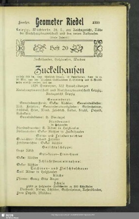 Heft 20. Zuckelhausen, Holzhausen, Wachau