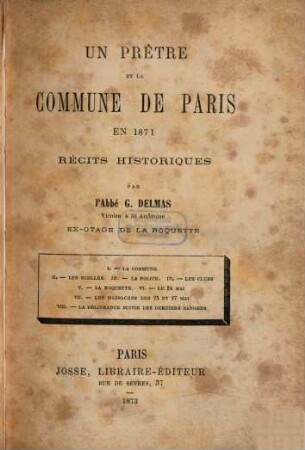 Un prêtre et la Commune de Paris en 1871 : récits historiques