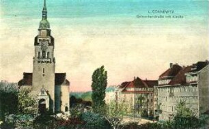 L-Connewitz: Selneckerstraße mit Kirche