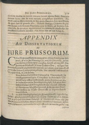 Appendix Ad Dissertationem De Iure Prussorum.
