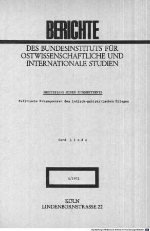 Dreiteilung eines Subkontinents : politische Konsequenzen des indisch-pakistanischen Krieges