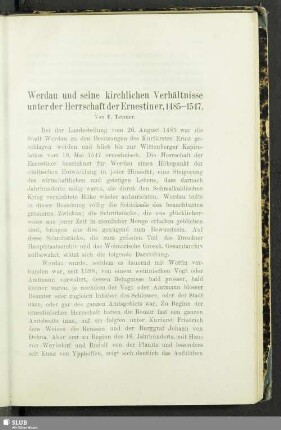 Werdau und seine kirchlichen Verhältnisse unter der Herrschaft der Ernestiner, 1485 - 1547