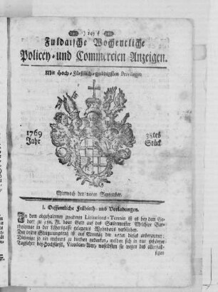 38tes Stück, Ausgabe vom 20. September 1769